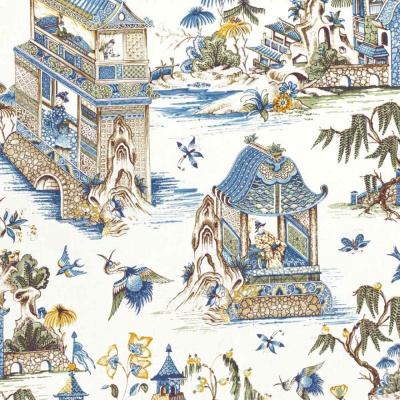 Thibaut Grand Palace Linen In Blue & Green